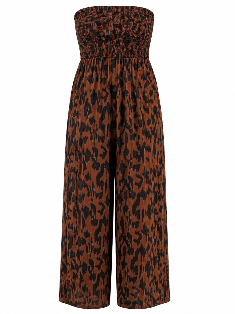 Fashion Nova Smocked Waist Leopard Print Flared Pants Brown & Black Size M